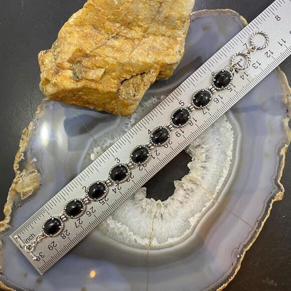 Carolyn Pollack Sterling Silver 9 Oval Onyx Reversible Link Bracelet For Women - Picture 10 of 10